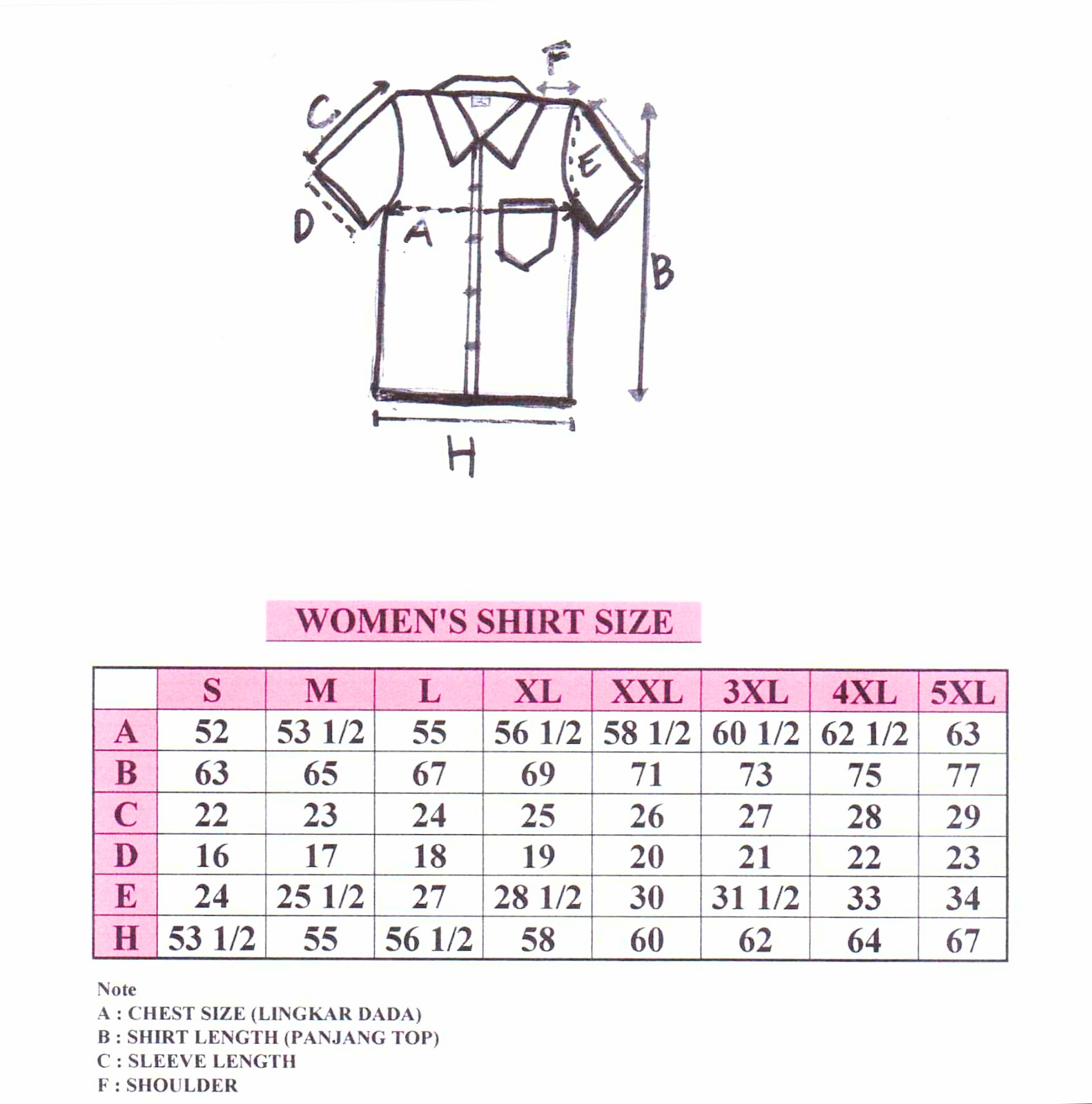 Size Chart Women